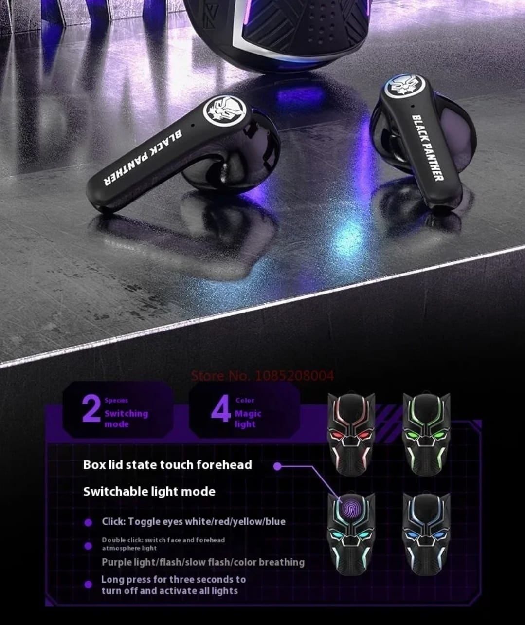 MARVEL Black Panther Joint  semi-in-ear BlueTooth Earphone wireless Games Gaming Gift Boys Intelligent noise reduction