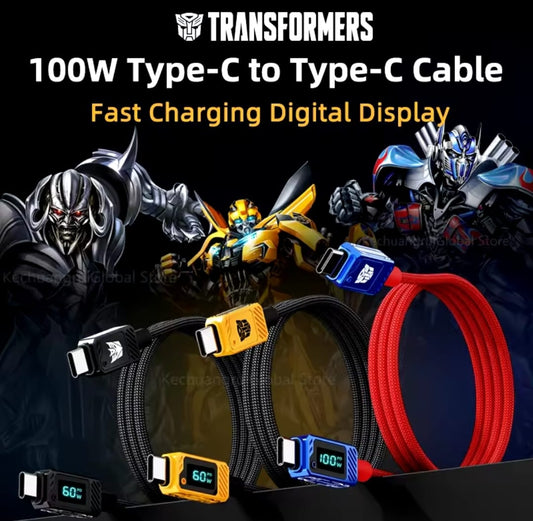 Transformer TF-A18 100W USB C To Type-C Cable Led Screen USB-C PD 60W Fast Charging Charger Cable Cord For iPhone 15 Nylon Wire