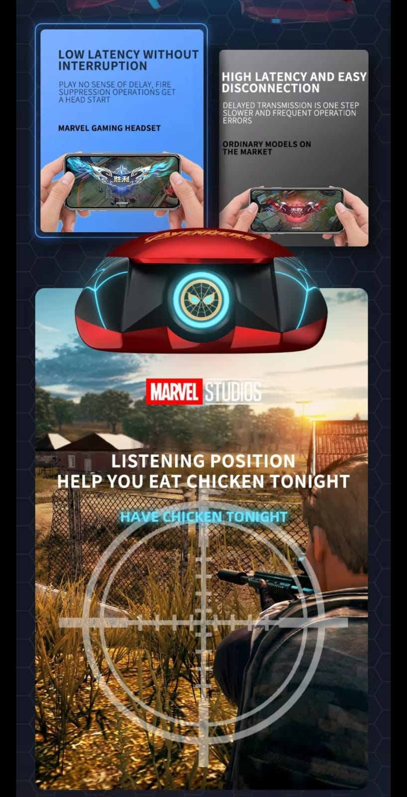 Marvel BTMV15 Iron Man Wireless TWS Bluetooth Earphone Noise Reduction Sports Gaming Waterproof Earbuds with Mic Headsets