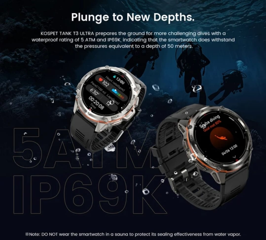 KOSPET TANK T3 ULTRA Rugged Smartwatch GPS Altimeter Compass Outdoor Sport Smartwatch Waterproof Swim Watch