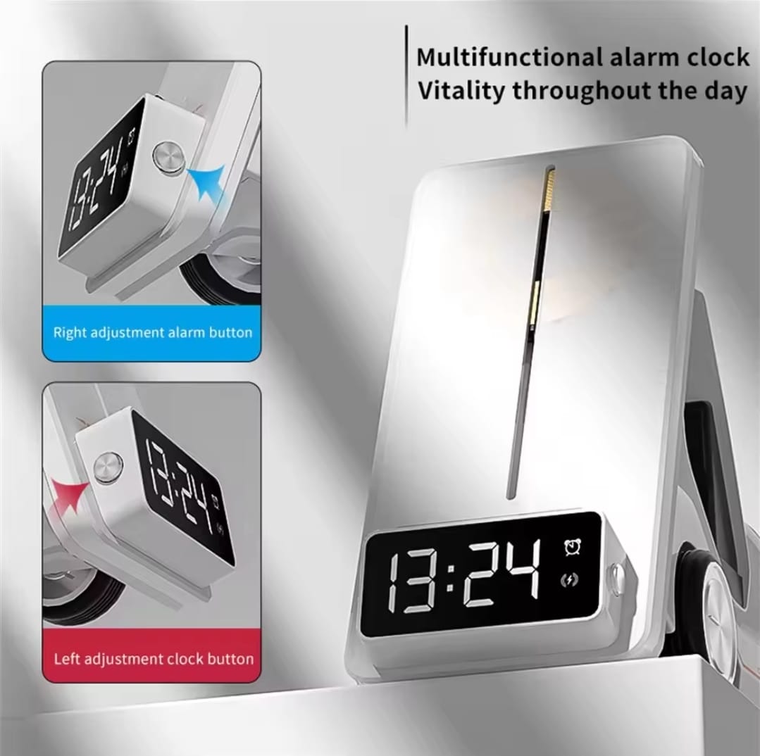 Wireless Charger Stand For iPhone 14 13 X Pro Max Alarm Clock LED Night Light Fast Charging Dock Station For Apple Watch AirPods